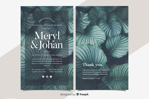 Free vector wedding invitation template with photo