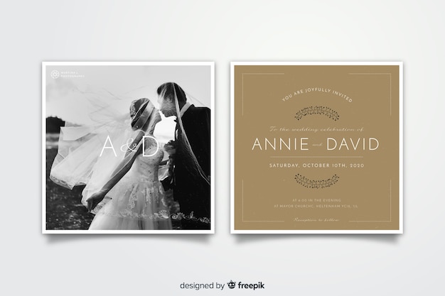 Free vector wedding invitation template with photo