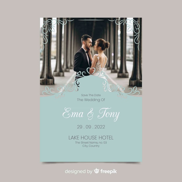 Wedding invitation template with photo