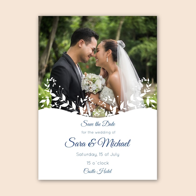Бесплатное векторное изображение Шаблон свадебного приглашения с фото