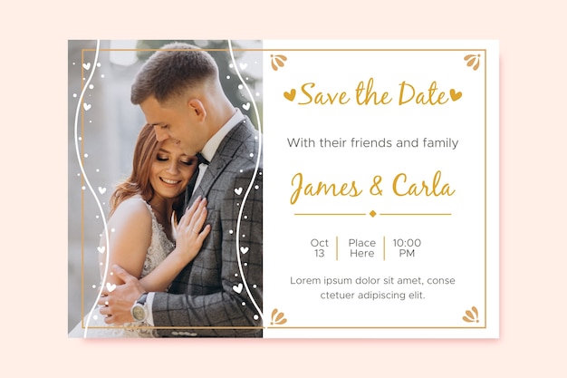 Free vector wedding invitation template with photo