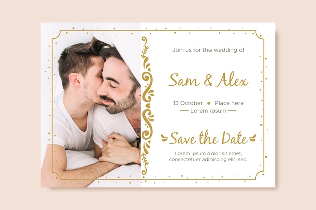 Free vector wedding invitation template with photo