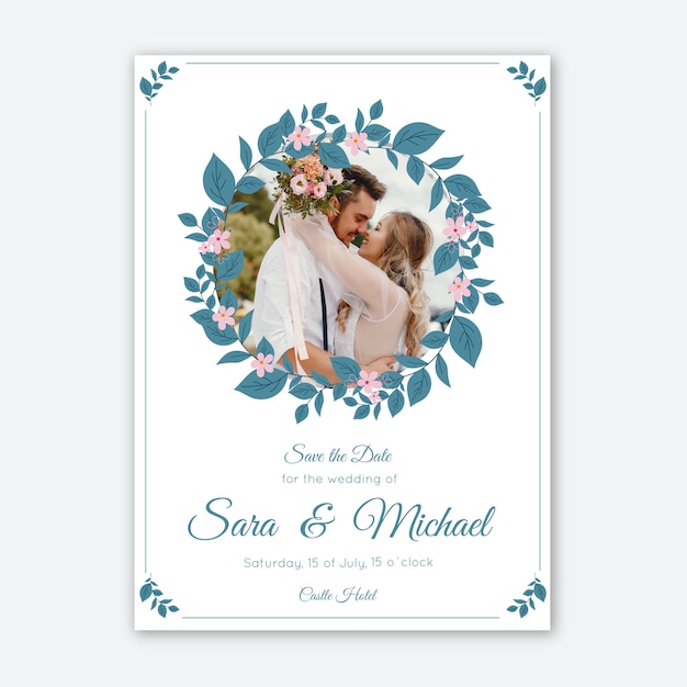 Free vector wedding invitation template with photo