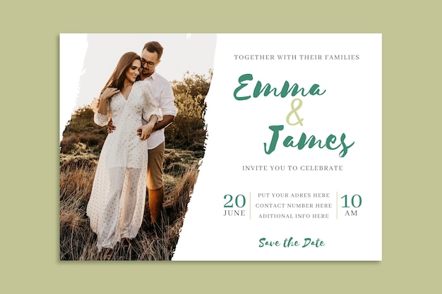 Free vector wedding invitation template with photo