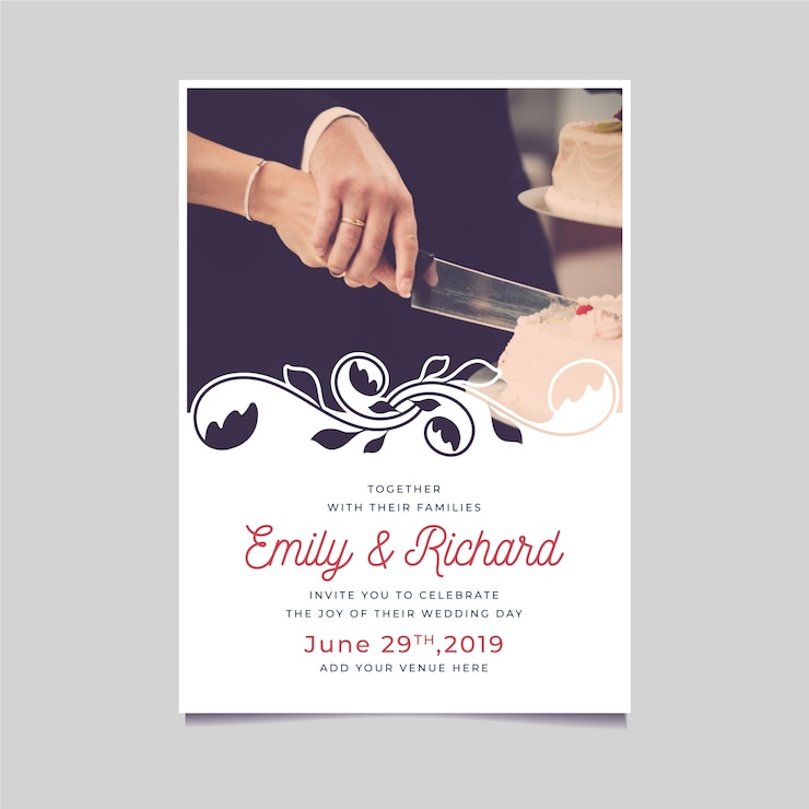 Free Vector wedding invitation template with photo