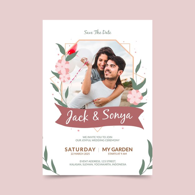 Wedding invitation template with photo