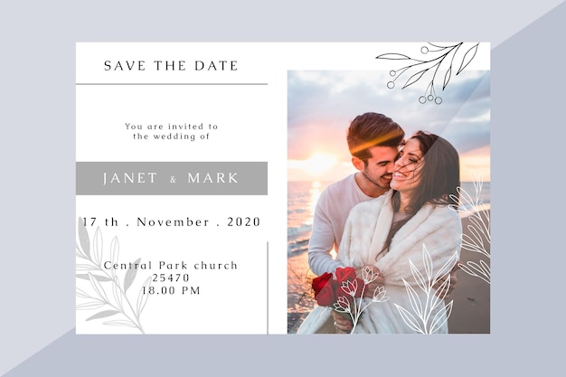 Free vector wedding invitation template with photo