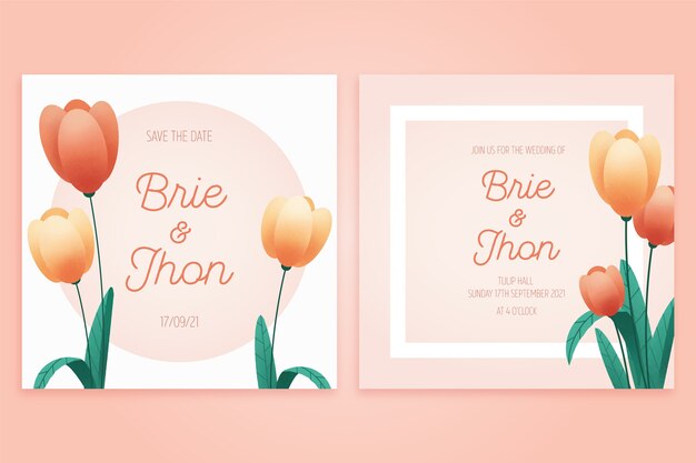 Wedding invitation template with tulips