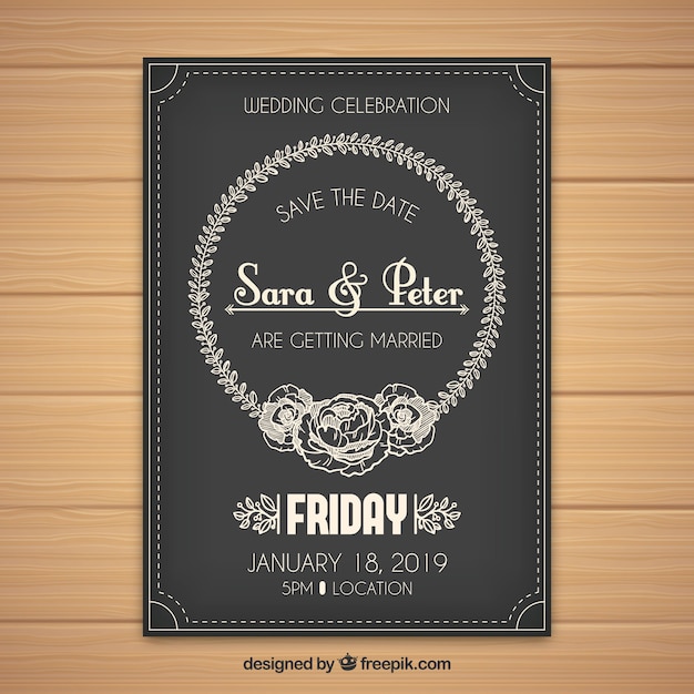 Free vector wedding invitation template with vintage style