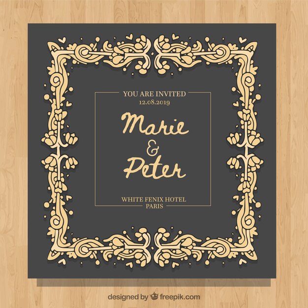 Wedding invitation template with vintage style