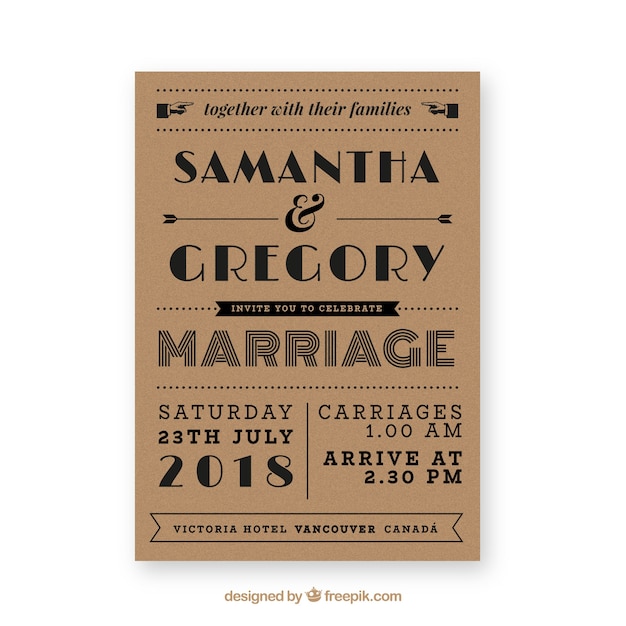 Free vector wedding invitation template with vintage style