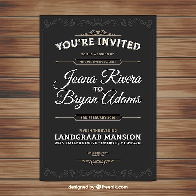 Free vector wedding invitation template with vintage style