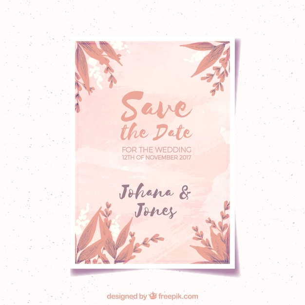 Wedding invitation template with watercolor flowers