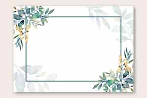 Free vector wedding invitation template with watercolor green yellow leaf frame background