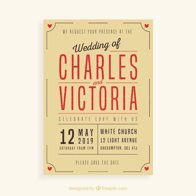 Free vector wedding invitation in vintage style