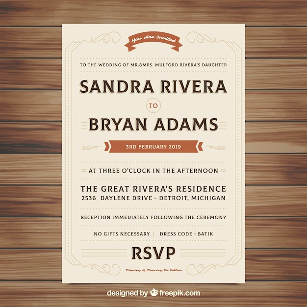 Free vector wedding invitation in vintage style