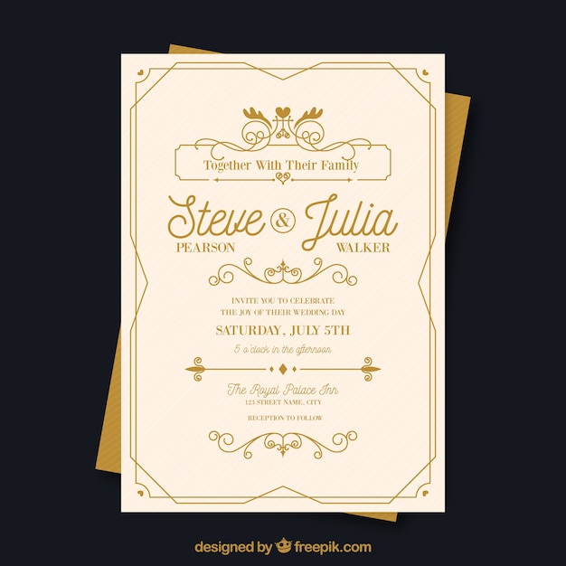 Free vector wedding invitation in vintage style