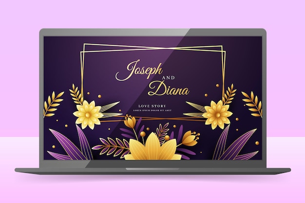 Wedding invitation wallpaper on laptop screen