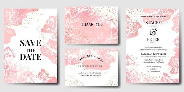 Free vector wedding invitation watercolor abstract pink