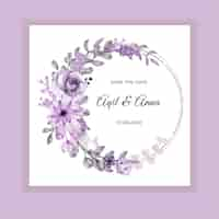 Free vector wedding invitation watercolor flower violet wreath