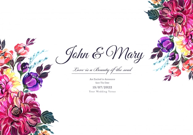 Free vector wedding invitation watercolor flowers card background