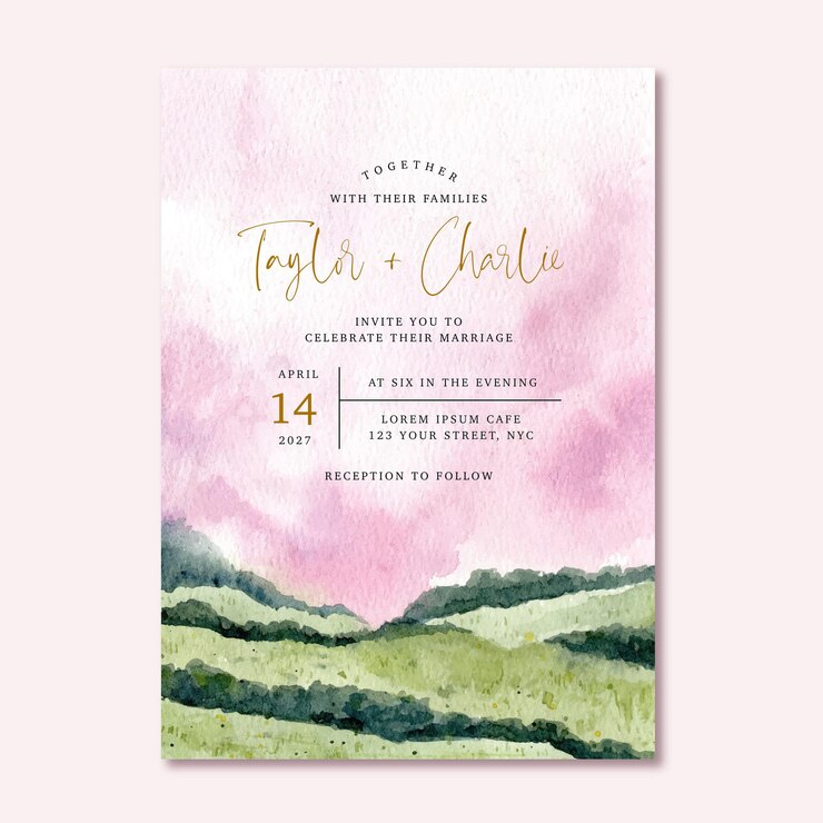 Free Vector wedding invitation watercolor landscape