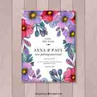 Free vector wedding invitation in watercolor style with flowers