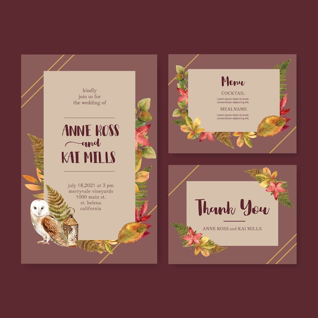 Wedding invitation watercolour with autumn theme