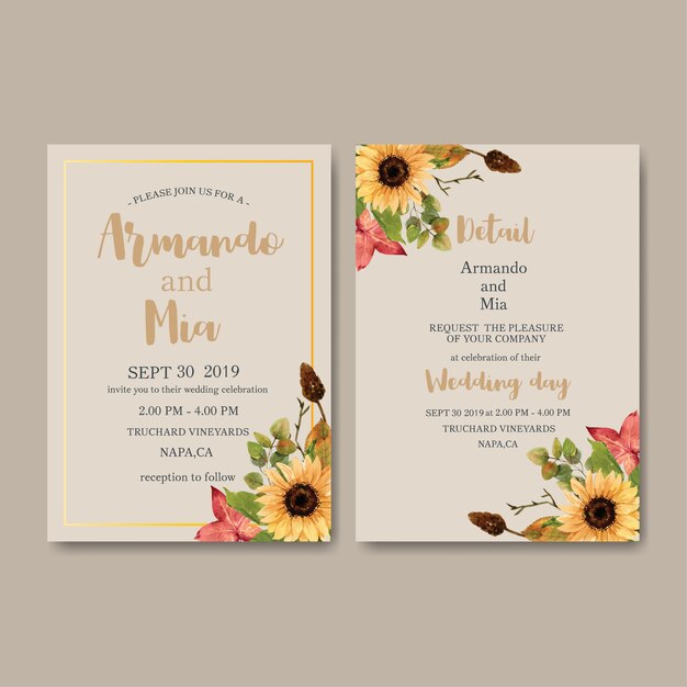 Wedding Invitation watercolour with pumpkin theme