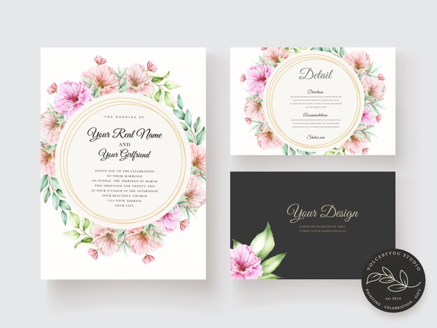 美しい花の装飾デザインの結婚式の招待状