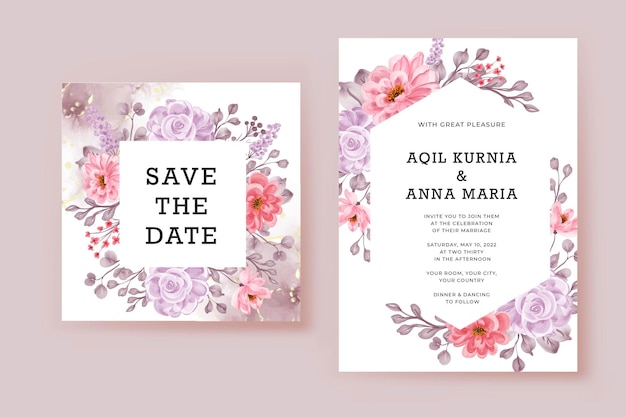Свадебные приглашения с красивой цветочной рамкой персик