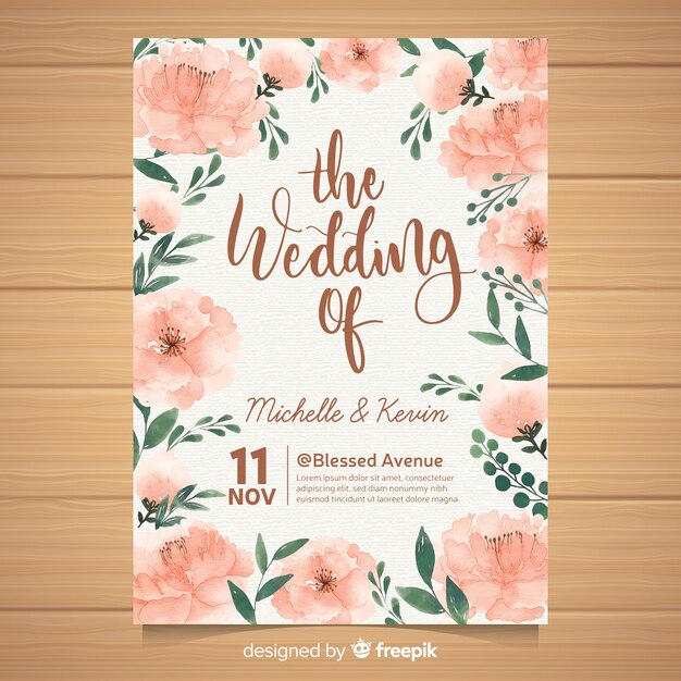 Wedding invitation with beautiful peony flowers