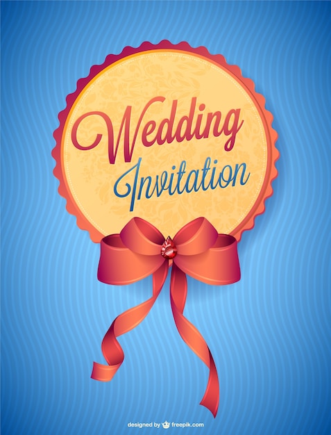 Free vector wedding invitation with big badge and ribbon