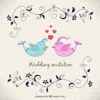 Free vector wedding invitation with birds