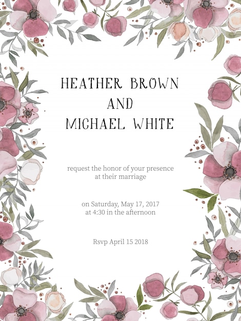 Free vector wedding invitation with botanical style