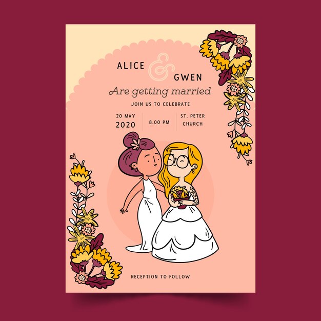 Wedding Invitation with cartoon couple 