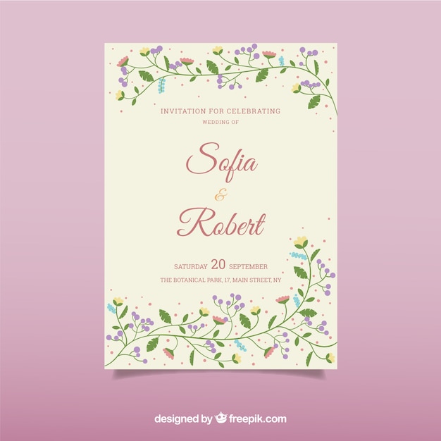 Wedding invitation with colorful flowers