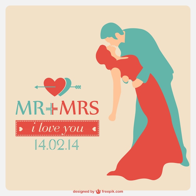 Wedding Invitation Vector Templates: Couple Silhouette Kissing