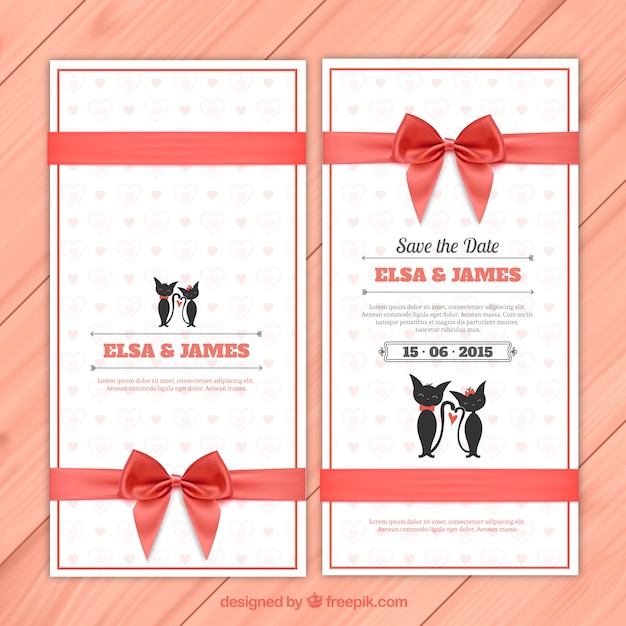 Free vector wedding invitation with cute cats