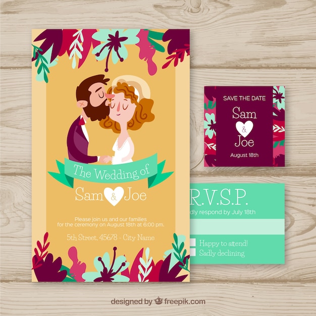 Wedding invitation with cute couples