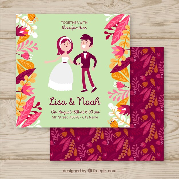 Wedding invitation with cute couples