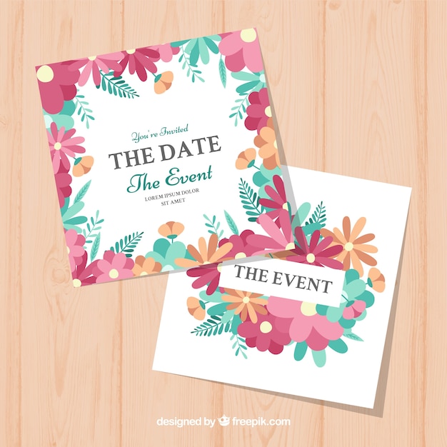 Бесплатное векторное изображение Свадебное приглашение с плоскими цветами