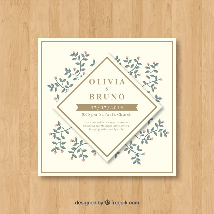 Free Vector wedding invitation with flat flowers