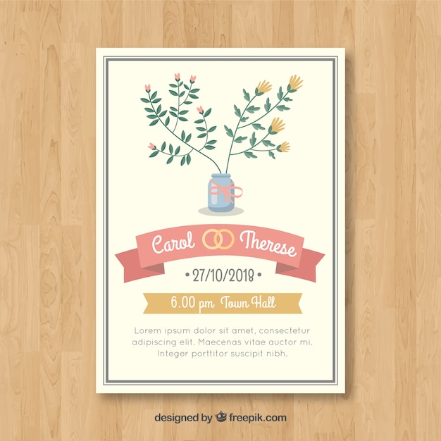 Wedding invitation with flat flowers