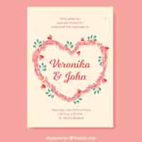 Free vector wedding invitation with flat wreath flowers
