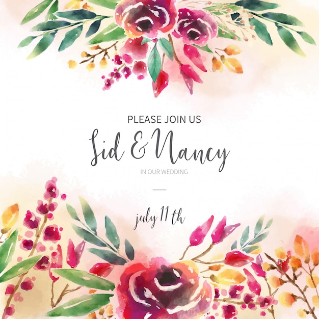 Free vector wedding invitation with floral background