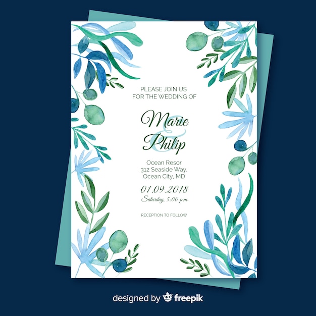 Free vector wedding invitation with floral elements