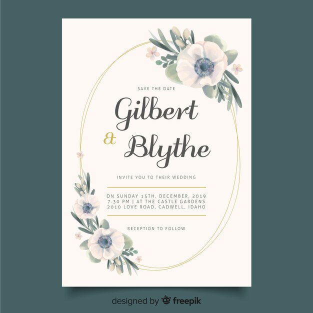 Wedding invitation with floral frame template