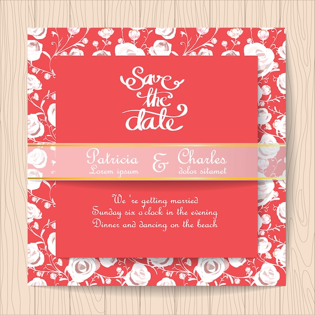 Free vector wedding invitation with floral frame