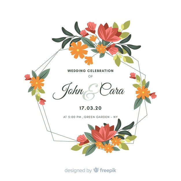 Wedding invitation with floral frame